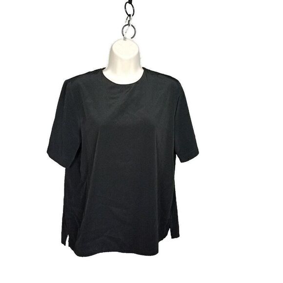Preston & York Petites Black Blouse Size 8P Slick Look Side Slits Career Dressy - Picture 1 of 9